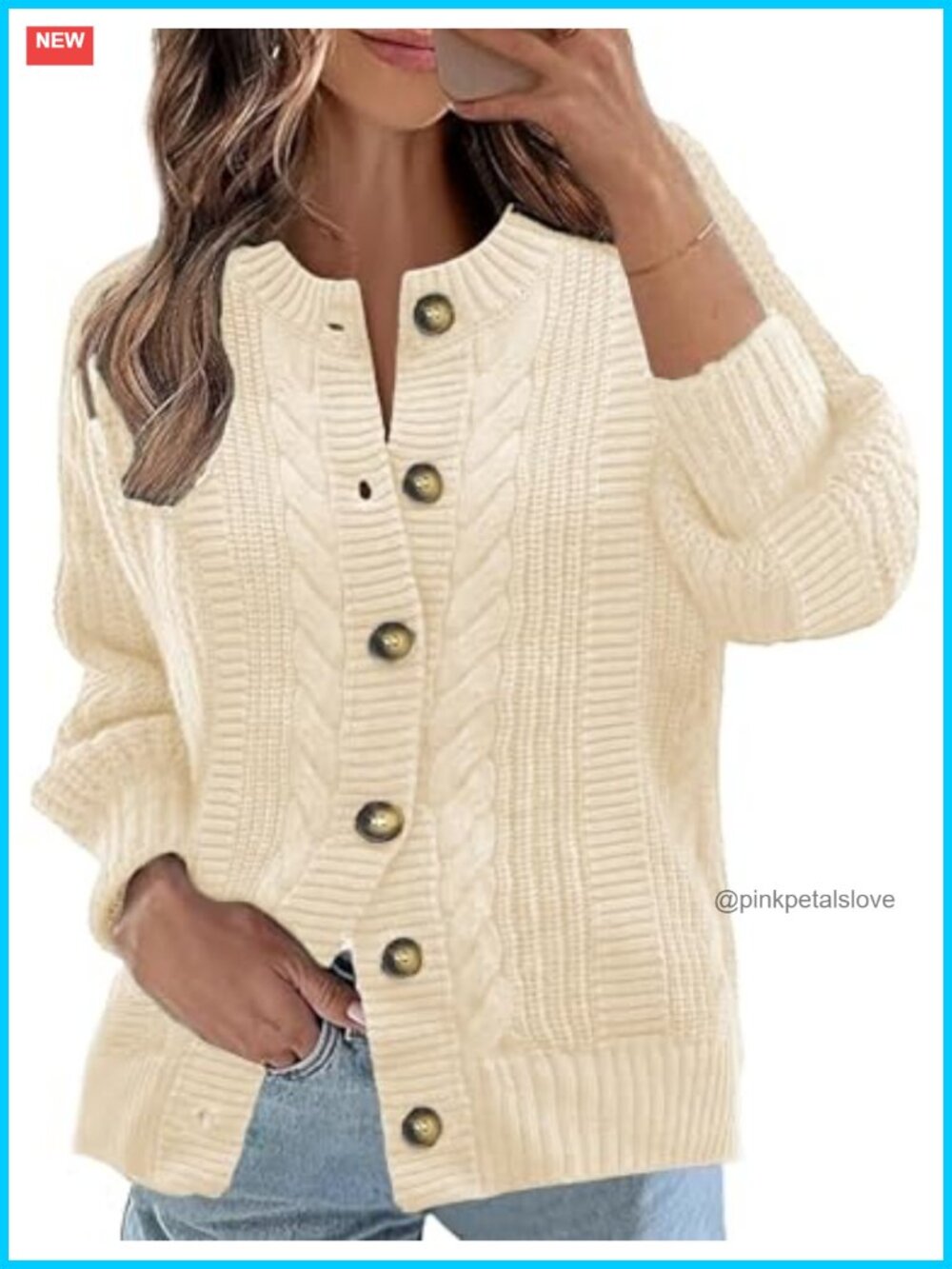Cable Knit Cardigan Open Front Button Sweater Long Sleeve
